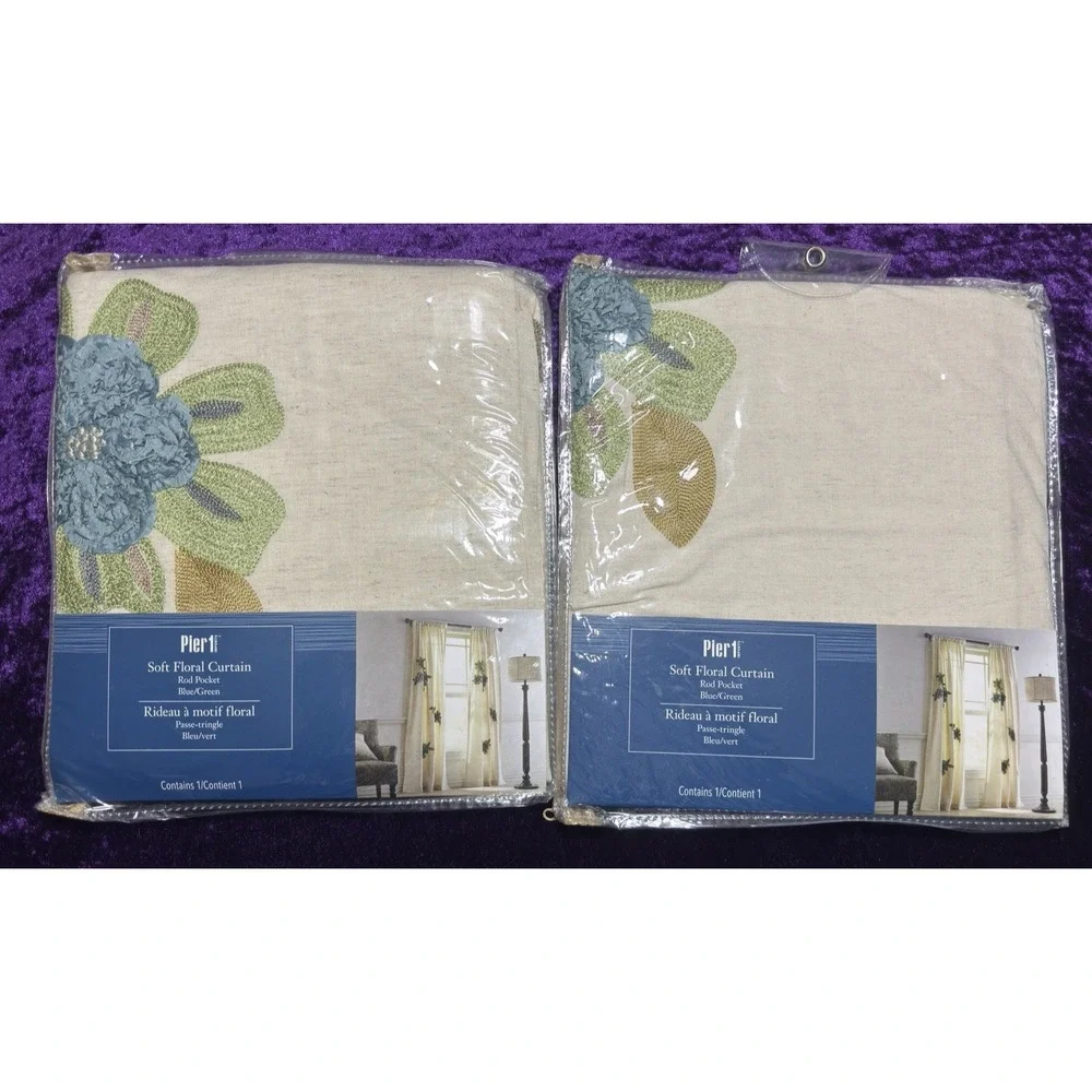 Pier 1 Curtains Embroidered Soft Floral Linen Cotton Boho Discontinued Panels